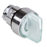 Harmony XB4, Illuminated selector switch head, metal, white, Ø22, integral LED, 3 positions, stay put