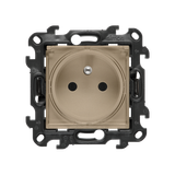 Single socket outlet with earthing for IP44 version without frame seal, without shutters, Push In system, (module), Simon 24, IP44, 16A, champagne matt, Flap color: Transparent