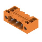 PCB plug-in connector, male header, Flange, THT solder connection, 5.08 mm, Number of poles: 3, 90°, Solder pin length (l): 3.2 mm, tinned, orange, Box