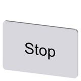 Labeling plate 17.5x27 mm, silver-colored label, labeling: Stop