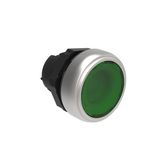 Illuminated button actuator, spring return Ø22mm Platinum series chromed plastic, flush, green