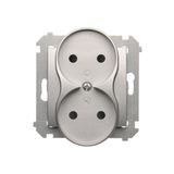 Double socket outlet without earthing, with shutters, (module), 16A, 250V, Screw, Silver matt, metalic
