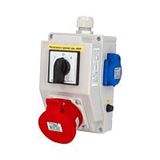 Socket box L-0-P SB320 with switch I-0-II, IP44 2x230V/16A, 1x400V/16A/5 IP44