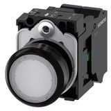Pushbutton, illuminated, 22 mm, round, plastic, white, 1 NO, 110 V AC