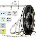 LED strip SMD2216 CW, 180LED/m, 12W/m, 1020lm/m, IP20, DC 24V, 8mm, 30m