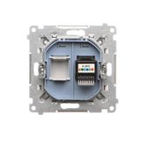 Computer socket RJ45 category 5e + telephone socket RJ11, cream white/electro white