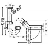 PVC siphon 11/2"x50 with washing machine connection