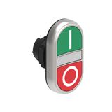 Double-touch actuator, spring return, white indicator Ø22mm Platinum series chromed plastic, 2 flush pushbuttons. Both spring return, Green - Red/I - 0