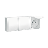 IP54 triple socket outlet with earting and shutters - white flap, white, 16A