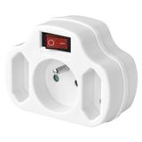 Multiple Socket 2× rectangular + 1× round, white + switch