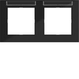 Cover frame double horizontal, text field, A.1, night black glossy
