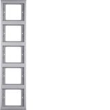 Frame 5gang vert., K.5, stainless steel, metal matt finish