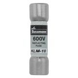 Eaton Bussmann series KLM fuse, 600 Vac, 600 Vdc, 10A, 100 kAIC at 600 Vac, 50 kAIC at 600 Vdc, Non Indicating, Fast acting, Ferrule end X ferrule end, Melamine tube, Nickel-plated bronze endcap