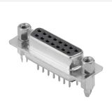 OMNIMATE Data - D-SUB connector, female header, Thread-bolt UNC 4-40, THT solder connection, Pitch in mm (P): 2.77 mm, Number of poles: 15, ≥ 50 µ" Ni / 100 µ" Sn , 500, PBT GF, black, Tray