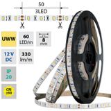 LED strip SMD2835 UWW, 60LED/m, 4,8W/m, DC 12V, 330lm/m, CRI90, IP20, 8mm, 5m
