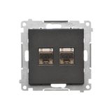 Double computer socket RJ45 category 6 with anti-dust cover, black matt