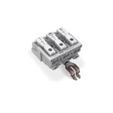 Lighting connector push-button, external with angled snap-in ground co