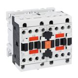 Reversing contactor assembly, AC coil, external interlock with power and auxiliary wiring, 25A AC3 in AC, 12.5kW. Coil voltage 120VAC 60Hz