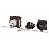 Main switch, P1, 25 A, rear mounting, 3 pole + N, 1 N/O, 1 N/C, STOP function, With black rotary handle and locking ring, Lockable in the 0 (Off) posi
