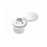 Furniture socket CHARGER PLUS, Ø80 mm, 1xSHUKO, USB A+C, in the set three replaceable modules (USB-A, HDMI, RJ45), cable 1.5 m, white