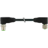 M12 male 90° / M12 female 90° A-cod. shielded PUR 4x0.34 bk 0.4m