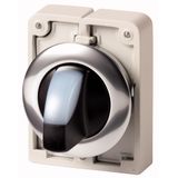 M30C-FWRLK3-W Illuminated selector switch actuator, RMQ-Titan, With thumb-grip, maintained, 3 positions, White, Metal bezel