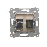 Single-pole switch + two-pole switch - 2 push buttons, 16AX, graphite mat