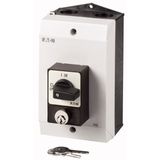 P1-25/I2/SVA(S) Panic switches, P1, 25 A, surface mounting, 3 pole, with black thumb grip and front plate, Cylinder lock SVA