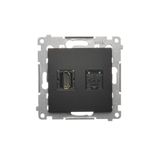 HDMI socket + computer socket RJ45 cat.6, black matt