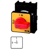 P1-32/E-RT On-Off switch, P1, 32 A, flush mounting, 3 pole, Emergency switching off function, with red thumb grip and yellow front plate