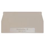 End plate for terminals, dark beige, Height: 65 mm, Width: 1.5 mm, V-0, Wemid, Snap-on: Yes