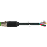 M12 male 0° A-cod. with cable PUR 12x0.14 shielded bk+drag-ch 45m
