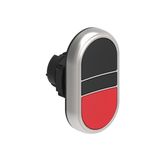 Double-touch actuator, spring return Ø22mm Platinum series chromed plastic, 2 flush pushbuttons. Both spring return, Black - Red