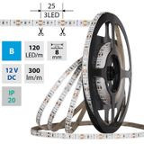 LED strip SMD2835 blue, 120LED/m, 9.6W/m, DC 12V, 300lm/m, IP20, 8mm, 50m