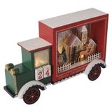 LED Advent Calendar, wooden vehicle, 20x30.5 cm, 2x AA, inside, warm white, timer