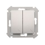 Double two way switch with LED indicator light, (module), 10AX, Screw, Silver matt, metalic