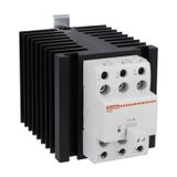 Solid state relay complete with heatsink, three-phase (2 controlled), 60A, 90...280VAC, screw terminals