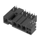 PCB plug-in connector, male header, closed side, Middle screw flange, THT solder connection, 7.62 mm, Number of poles: 3, 270°, Solder pin length (l): 3.5 mm, tinned, black, Box