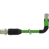 M12 male 0° D-cod. / RJ45 90° left shielded PUR 1x4xAWG22 gn 0.3m