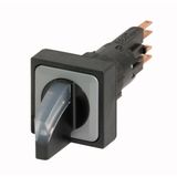 Q25LWK3R1-WS/WB Illuminated selector switch actuator, maintained/momentary, 45° 45°, 25 — 25 mm, 3 positions, With thumb-grip, White, with VS anti-rotation tab, with