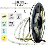 LED strip SMD2216 WW, 180LED/m, 12W/m, 975lm/m, IP20, DC 24V, 8mm, 30m