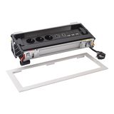 FLIP UP 12 modules METAL equipped with 3 sockets 2P+E SCH + 3RJ45 CAT6 UTP 1mod + 1xHDMI + 1xUSB type A+C  with 2m cord