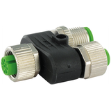 T-Coupler M12 female / M12 male+female shielded 8-pol. / 5pol. + 5pol