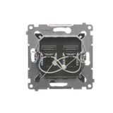 Double socket outlet with Schuko earthing and shutters, flush mounted - Scandinavian version, (Complete product), 16A, 250V, Screw, anthracite, metalic