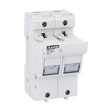 Fuse holder UL recognized and CSA certified, for 14X51mm fuses. 50A rated current at 690VAC, 2P. Without status indicator. 2 modules