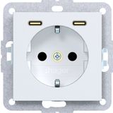 SCHUKO wall socket with earth connection, 2 x USB C (PD), A.x/C.x, matte white