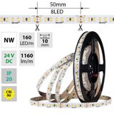 LED strip SMD2835 NW, 160LED/m, 9W/m, DC 24V, 1160lm/m, CRI90, IP20, 10mm, 5m