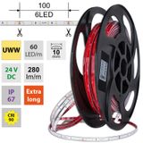 LED strip SMD2835 UWW, 60LED/m, 4,8W/m, DC 24V, 280lm/m, CRI90, IP67, 10mm, 50m