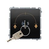 Roller blind control switch  with key, 3 positions, "I-0-II" (modul). Possibility to remove the key in all positions ; black matt