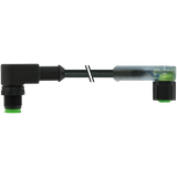 M12 male 90° / M12 female 90° A-cod. LED V4A FEP 5xAWG22 bk 0.3m